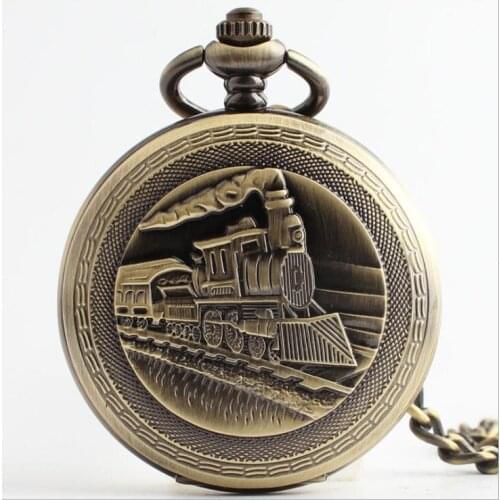 10pcs/lot Antique Steampunk Bronze Train Mechanical Pocket Watch Vintage Roman Dial Hand Wind Pocket Watch Wholesale