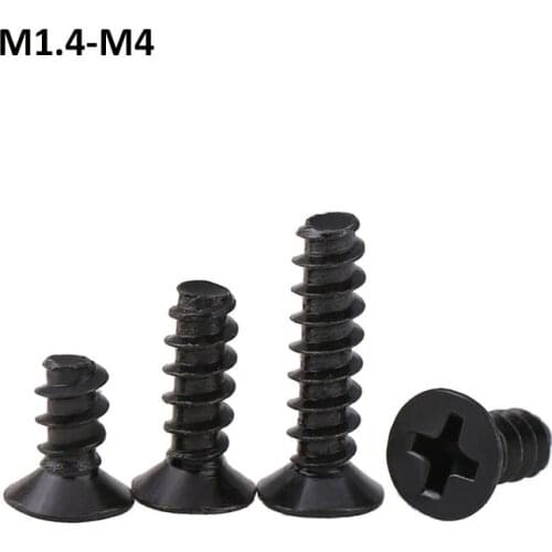 Black Phillips Flat Tail Self Tapping Screws Countersunk Head Flat End Bolts For Glasses M1.4 M1.7 M2 M2.3 M2.6-M4