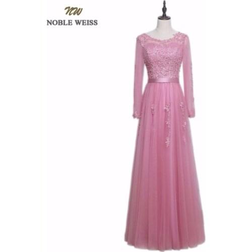 Long A-Line Evening Dress O-Neck Appliques Beading Prom Party Evening Gowns Dress Party Dress With Long Sleeves