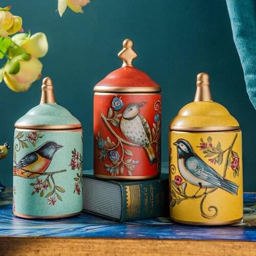 European Style Home Decoration Creative Ceramic Storage Jar Ornaments European Style Living Room Decoration Candy Storage Jar