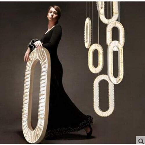 Staircase Crystal Light Long Chandelier Villa Duplex Floor Spiral Staircase Chandelier Creative Personality Light Luxury Modern