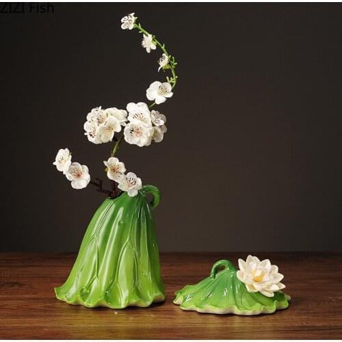 Imitation Lotus Leaf Ceramic Vase Artificial Flower Floral Flower Arrangement Living Room Decoration Porcelain Vases Home Decor