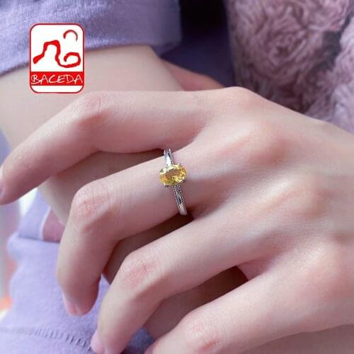Baceda strengthen self-esteem and positive energy Natural Stone of Citrine Adjustable Ring for Women with Certificate Gift Box