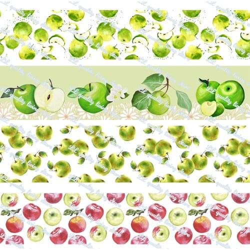 16-75MM Cartoon Apple Printed Grosgrain Ribbon 50 Yards/Roll Tape Clothing Bakery Gift Wrapping Accessory Hairbow Head