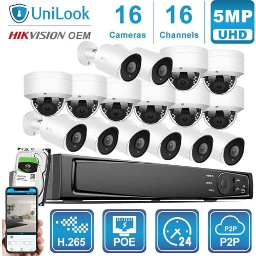 UnILook 16CH NVR 16Pcs 4K 8MP Bullet Dome Mixed POE IP Camera NVR Kit Security Audio Night Vision 30m Onvif H.265 P2P View