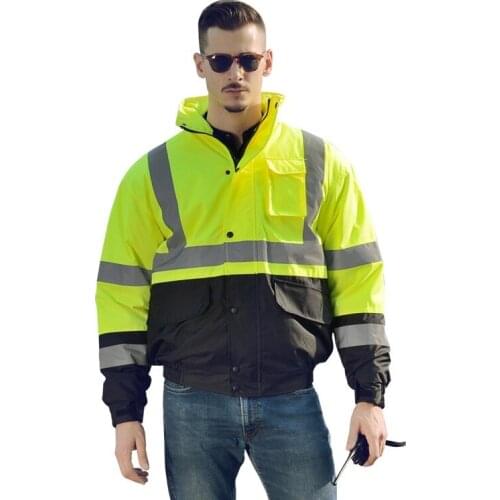 Reflective cotton padded jacket coat winter traffic duty safety wadded jacket highway coat hiking riding jacket overcoat outfit