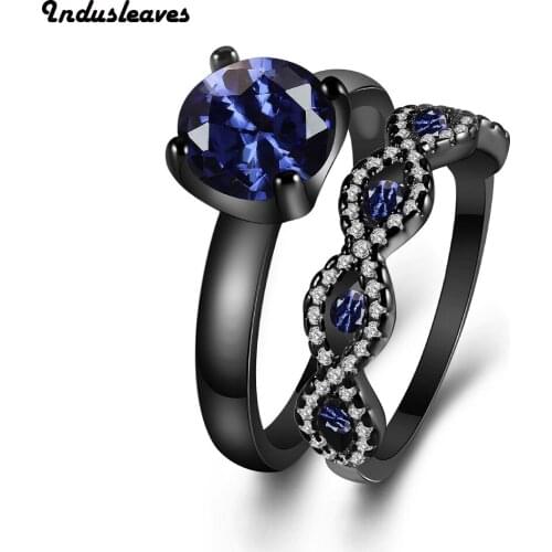 Indusleaves Fashion Jewelry New Ring for Women Female Heart Shape Round Black Cubic Zirconia Rings Party Gift