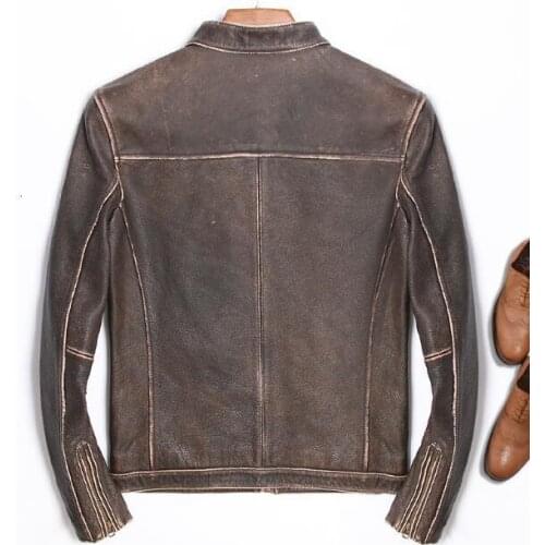 2020 Genuine Jackets Men Vintage Business Casual Coat Brown Natural Real Leather Bomber Jacket campera de cuero hombre