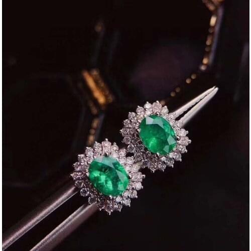 Natural Columbia Emerald Earrings for Women Green Gemstones Eardrops Top Quality fine Jewelry 4*5mm S925 Party May Birthstone