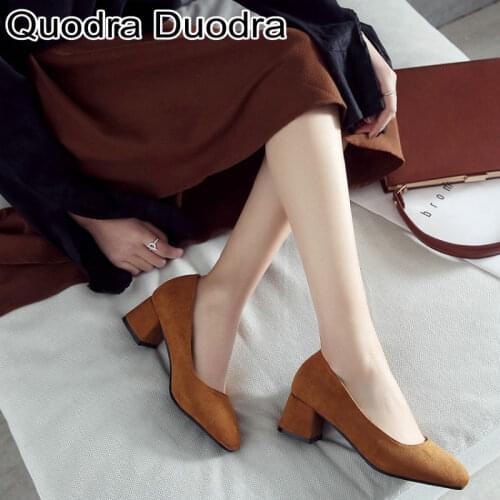 New shoes Womens Pumps chunky thick high heels Square toe casual Big Size 43 33 fashion All Match party slippers basic yellow