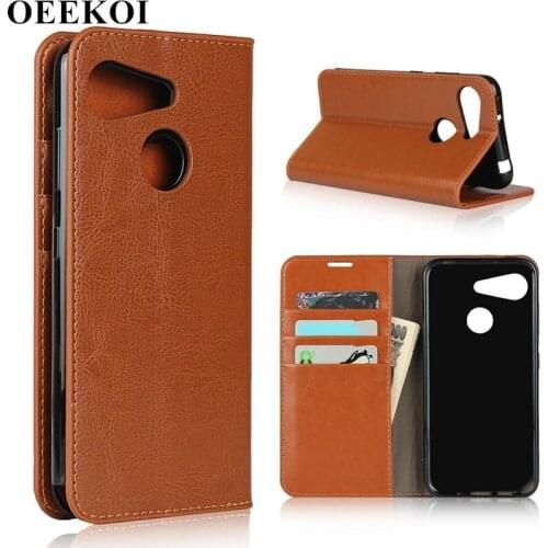 OEEKOI Crazy Horse Genuine Leather Wallet Flip Case for Sharp Andriod One S6