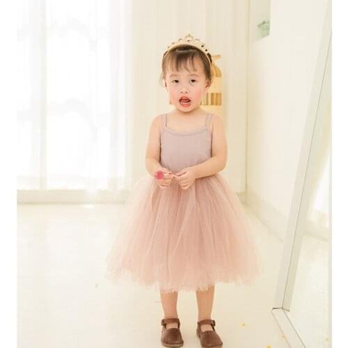 Tutu Dress Kids Girls Suspender Mesh Dress Summer Children Cotton Princess Party Wedding Mini Dress Black Pink 1 2 3 4 Years