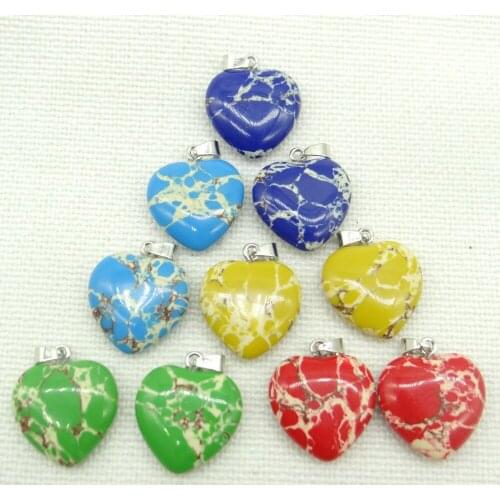 Natural Gem stone Quartz Crystal Unakite tiger eye heart pendants diy jewelry making necklace Accessories Men Women Gift 12pcs