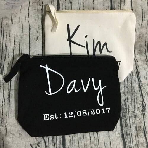 Cutom custom groom bride names makeup toiletry kits bridesmaid wedding Gift Make Up Bags Unique Gift for Bridal Party favors