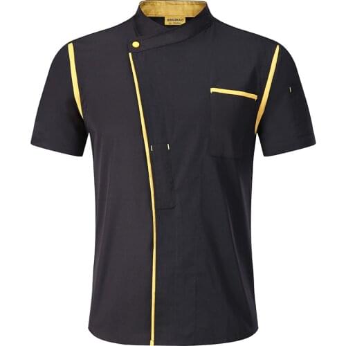 Unisex Casual Soft Chef Jackets Short Sleeve Oblique Collar Double Breasted kitchen costume Catering Restaurant uniforms