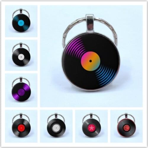 Simple Classic Style Vinyl Record Retro Gramophone Record Dome Glass Keychain Music Lovers Gift Wholesale And Retail