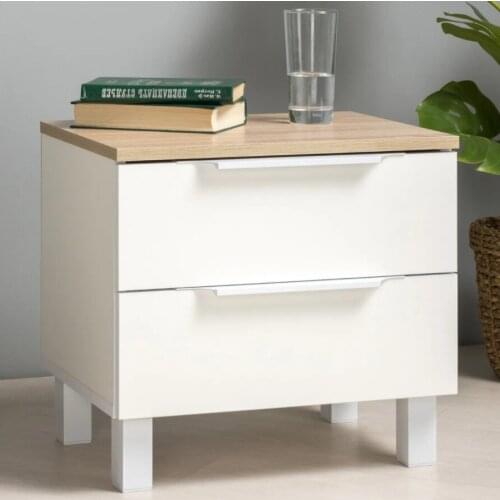 White Bedside Table Cabinet, Oak Finish Standing Nightstand End Side Table for Bedroom Furniture Easy Assembly 47x35.2x43.8 cm