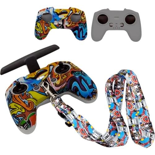 2in1 Silicone Cover Neck Strap for DJI FPV Remote Controller Graffiti Gray Protective Sleeve Case for DJI FPV Combo Accessories