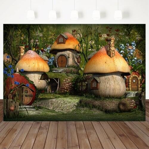 Fairy Tale Forest Photography Background Children Backgrounds Photo Studio Mushrooms House Flowers Backdrop for Photo