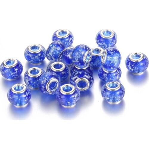 10Pcs Blue Color Luminous Large Hole Glass European Beads Charms Fit Pandora Bracelet DIY Chain Necklace Hair for Jewelry Making