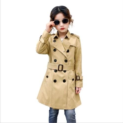 Girl Trench Coat Spring Autumn Fashion Children Long Jacket Casual Double-breasted Coat Belle Teen Wear Clothing 6 8 10 12