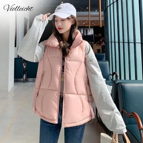Vielleicht Cotton Women Winter Vest Jacket Thick Short Keep Warm Vest Coat Mandarin Collar Solid Color Winter Women Waistcoat