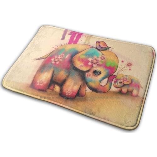 Vintage Tie Dye Elephants Mat Rug Carpet Anti-Slip Bedroom Entrance Door Mat Elephant Mask Animal Mask Pink Mask Yellow Mask