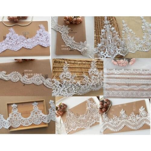 Wholesela Luxury Embroidered Trimming Lace Ivory Small Cord Boarder Lace For Bridal Dress DIY Veil Lace Trim 10 Yards