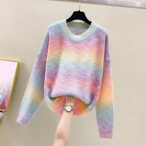 2021 New Spring Autumn Knitwear Sweater Women Knitted Shirt Long Sleeve Loose Color Pullover Casual O-Neck Clothes Female Tops