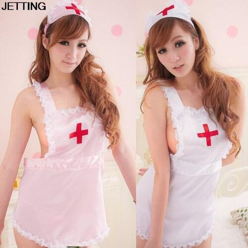 COSPLAY temptation to nurse Sexy lingerie women costumes Sexy underwear Role play Pink White Sleepwear
