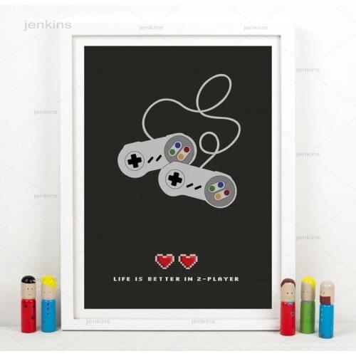 Life Is Better In 2 Player Gamer Poster Prints Modern Minimalist Gaming Quotes Canvas Painting Wall Picture Boys Room Decoration