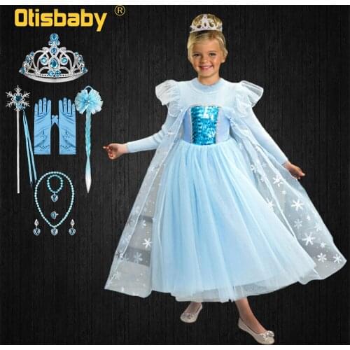 Snow Queen 2 Winter Warm Sweater Girls Elsa Dress Christmas Fluffy Girl Elegant Turtleneck Dress Halloween Elza Anna Costume