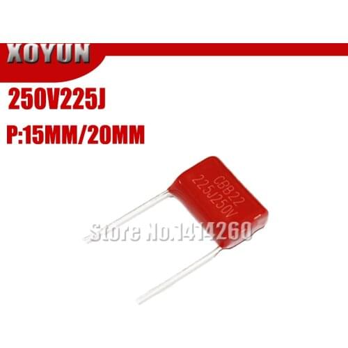 10pcs/lot CBB 250V225J 2.2UF Pitch 15MM 20MM 225J 250V CBB Polypropylene film capacitor