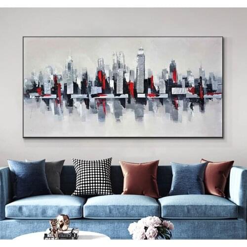 100% Hand Painted Oil Painting Abstract Large City Building On Canvas Unframed Decorative Wall Art For Modern Living Room Decor
