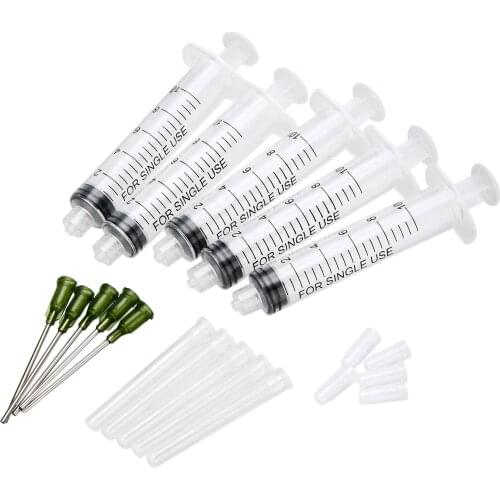 5 Pack 10ml Transparent Syringe With 5pcs 14 ga 1.5 Inch Blunt Tip Needle & 5pcs Clear Tip Cap For Mixing Many Liquid