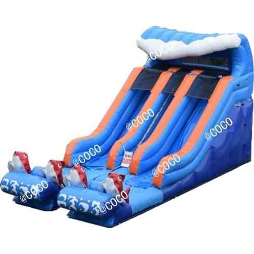Free ship to sea port!double lane giant water bouncer slide,commerical rental inflatable pool slide for adult n kids