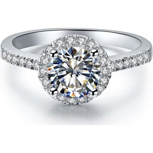 Solid 18k White Gold Halo Style 1 Carat Round Lovely Diamond Women Wedding Ring Perfect Design Jewelry For Female