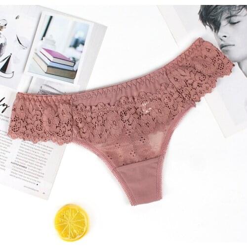 Women Sexy Lace Lingerie Temptation Low-waist Panties Embroidery Thong Transparent Hollow Out Underwear Female G-String