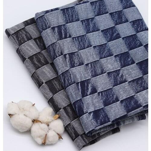 Handmade Snowflake Style Jeans Plaid Grid Fabric Vintage Real Denim Thick For Pants Jackets DIY Handcrafts 50X150cm Telas