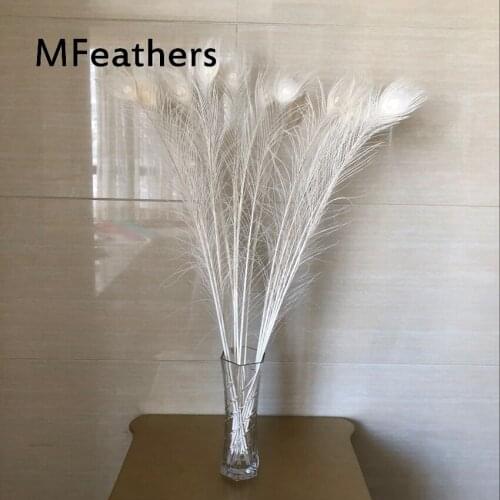 EMS Free shipping wholesale 1000pcs Bleached White Peacock Feather 80-90cm long Peacock tail Plumes carnival backpieces decoates