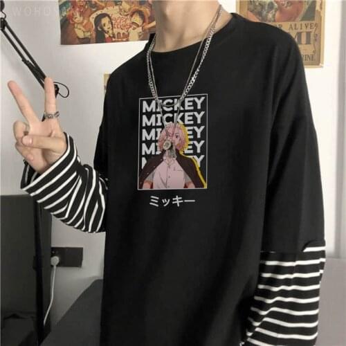 Harajuku Anime Tokyo Revengers Sano Manjirou Print Long Sleeve T-shirts Men Women Korean Fashion Summer Oversize Striped Tshirt