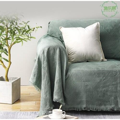 Slipcovers Pure Color Cotton Knitted Fringed Sofa Towel Hotel Living Room Sectional Couch Cover Cloth Art Decoration Aesthetics
