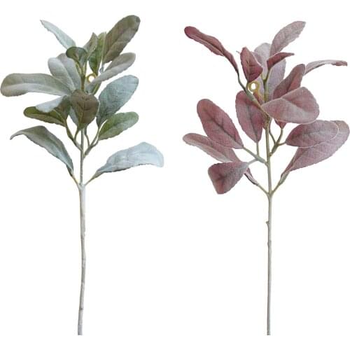 Artificial Plant Flocking Green Leaves Plant Branch Silk Flowers Flocking Wedding Home Decoration Wedding DIY Arrangment