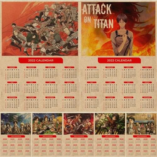 2022 Calendar Kraft Paper Posters of Japanese Classic Anime Attack on Titan Wall Sticker Apply To Kids Gifts Room Art Decorative