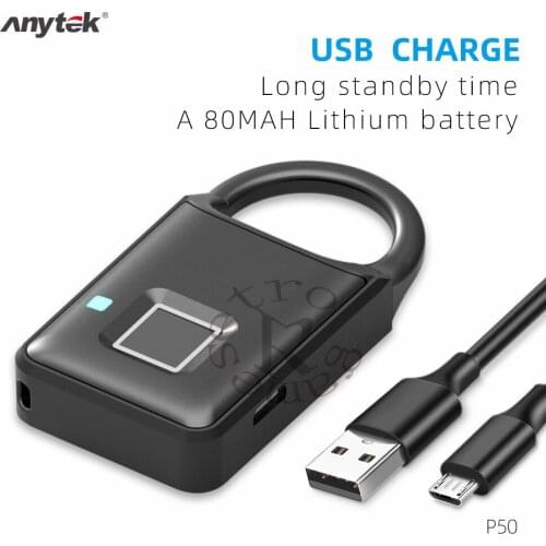 Hot Sale Fingerprint Lock Classic Delicate Anytek P50 Fingerprint Lock Anti Theft Padlock USB Rechargeable Suitcase Lock