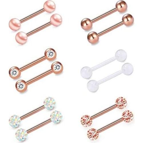 Nipple Rings Tongue Ring Surgical Steel Nipplerings Piercing Women Barbells 14G 6 Pairs 1/2"-9/16"-5/8"-3/4"
