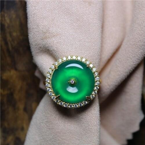 Liemjee Green Agate Peace Buckle Ring Personality Fashion Punk Party Jewelry For Women Feature Namour Charm Gift All Seasons
