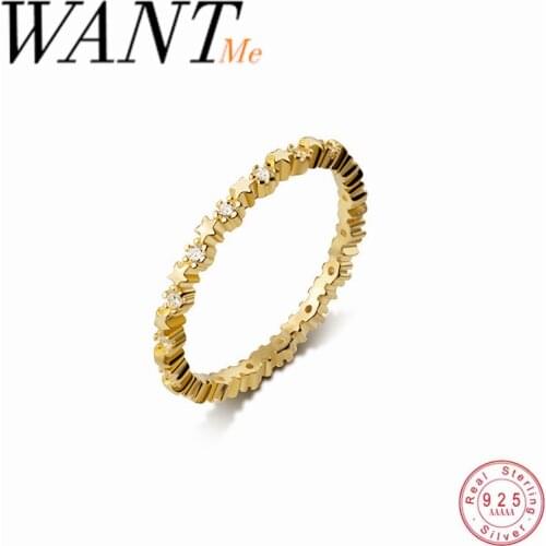 WANTME Genuine 925 Sterling Silver Pave Zircon Geometric Stars Finger Ring for Women Romantic Sweet Wedding Jewelry Accessories