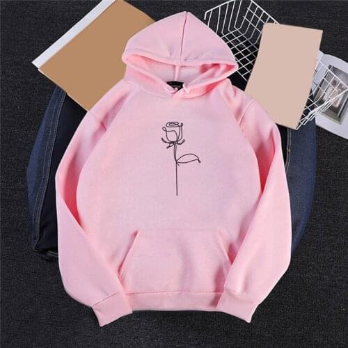 Korean Hoodie Loose Autumn Street Dress Flower Print Couple Hoodie Pullover Sweatshirt White Black Pink Fashion Harajuku Hoodies
