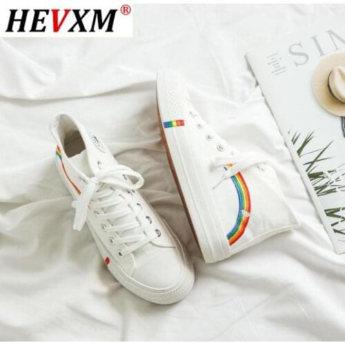 Womens Fashion 2021 Vulcanized Shoes Woman Sneakers New Rainbow Retro Canvas Shoes Flat Fashion Comfortable High Shoes Women